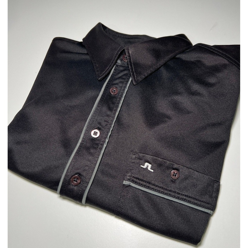 J.Lindeberg Polo Shirt Mens M Black Grey Contrast Trim Fieldsensor Golf Luxuary